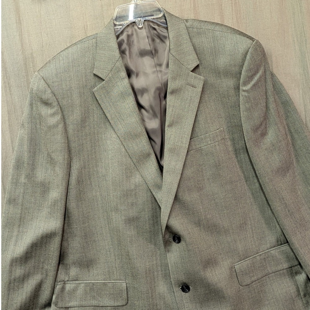 Chaps Mens 48L Silk Wool Herringbone Blazer Sport Coat Gray 2-Button